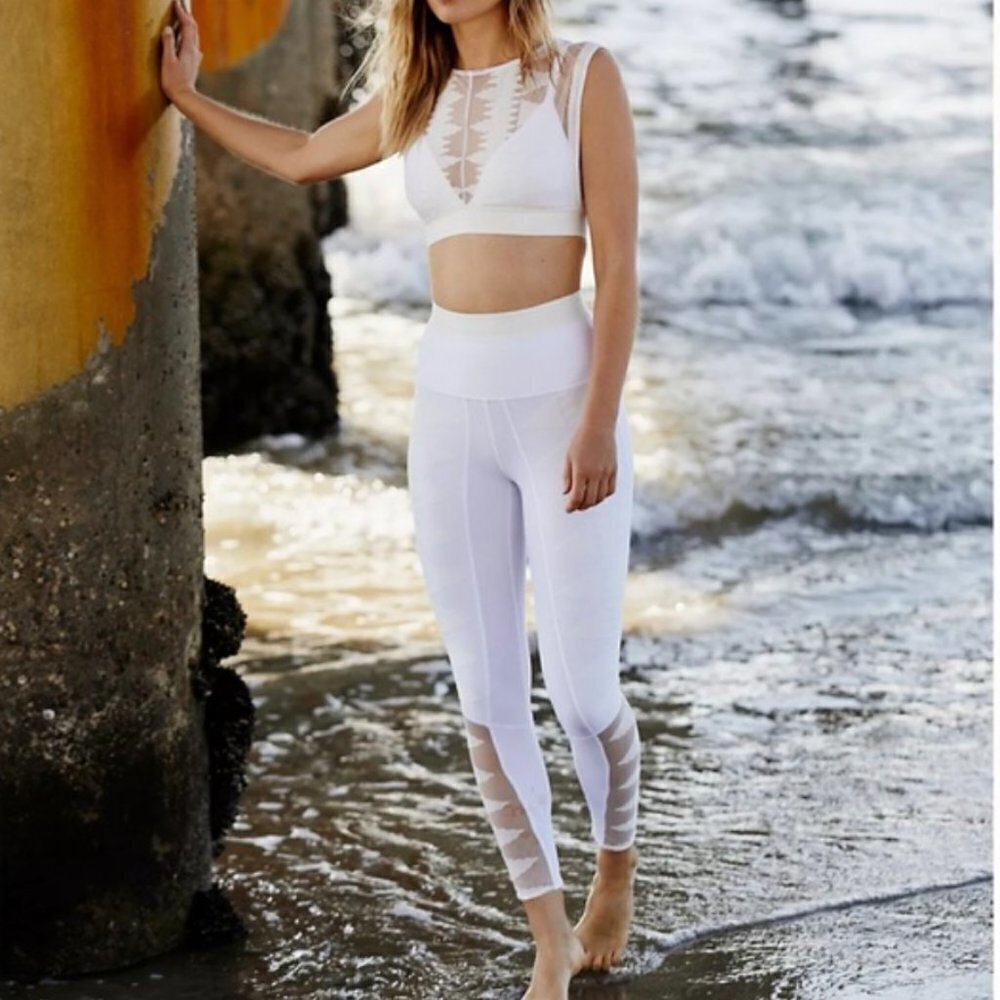 Free People Movement Leggings Riptide Embroidery Mesh White